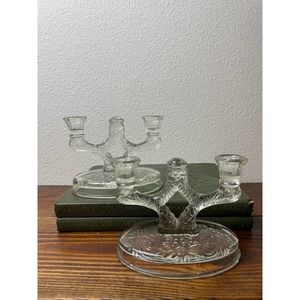 Vintage McKee Glass Rock Crystal Pattern Candelabra ca 1930-1940's Set of 2